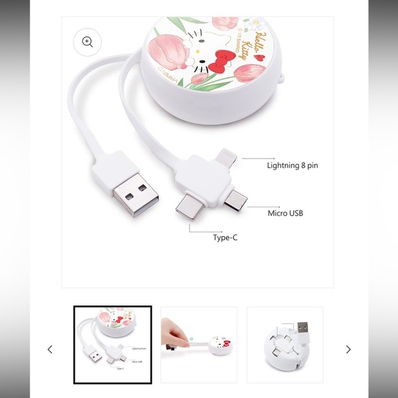 GARMMA Hello Kitty 3-in-1 Lightning Type-C Micro USB Extracted Extension Cable - Picture 5 of 5